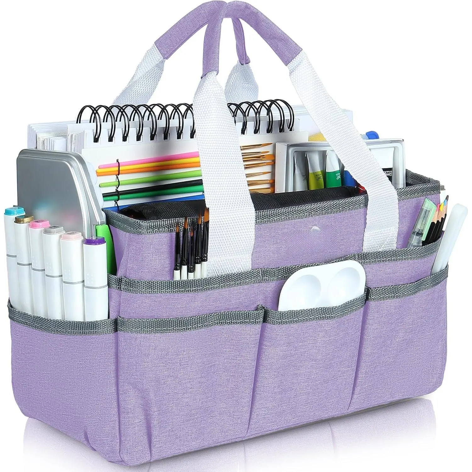 Craft Organizer Tote Bag, Art Storage  with Multiple Pockets, Lilac Sewing Bag for Art, Craft, Scrapbooking, , and Office Supplies Storage