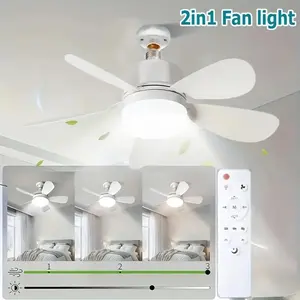 E27 Ceiling Fan with Remote Control, 3 Speed Adjustable LED Ceiling Fan, Modern Design Ceiling Fan for Kitchen, Bedroom, Living Room