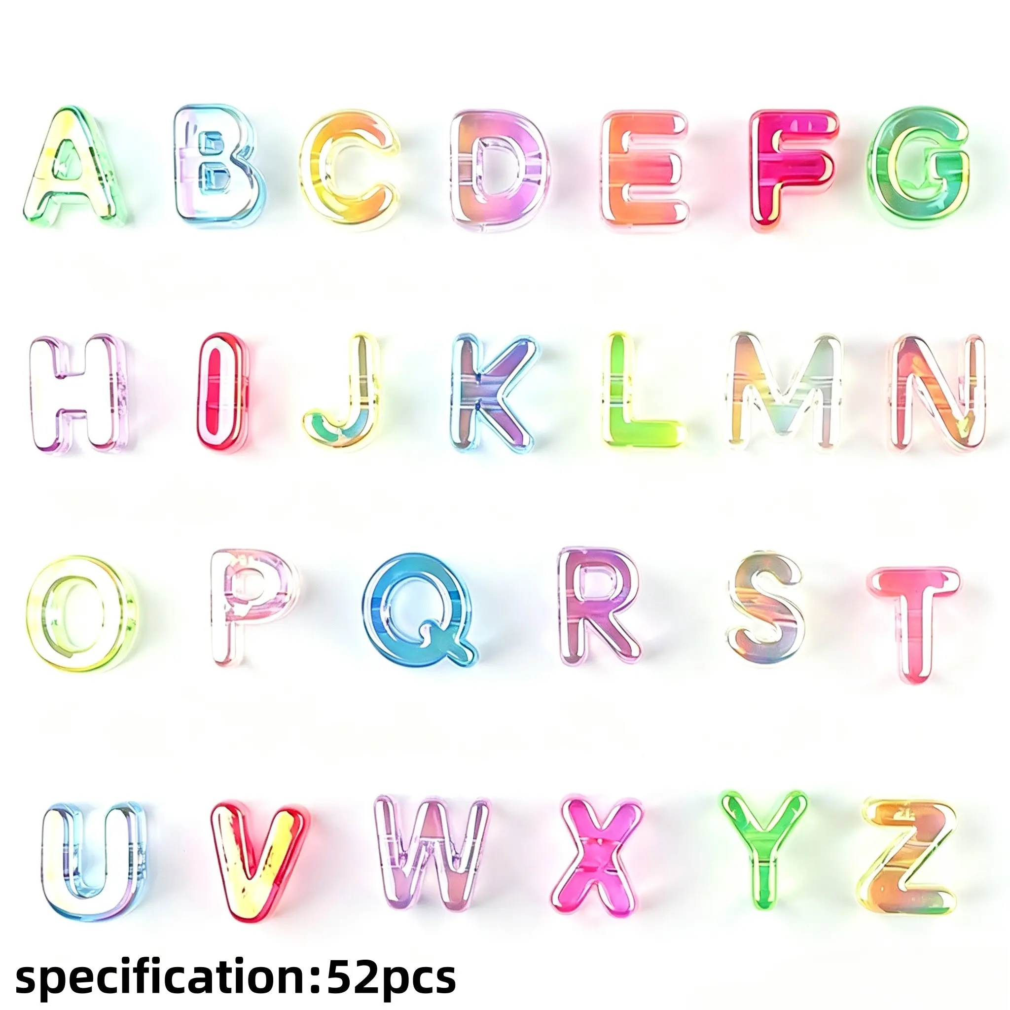 52pcs Jelly Ab Iridescent Chunky Alphabet Beads, Large Horizontal Hole Acrylic Letters for DIY Keychains, Bag Charms & Jewelry Making, Jewelry Making Supplies