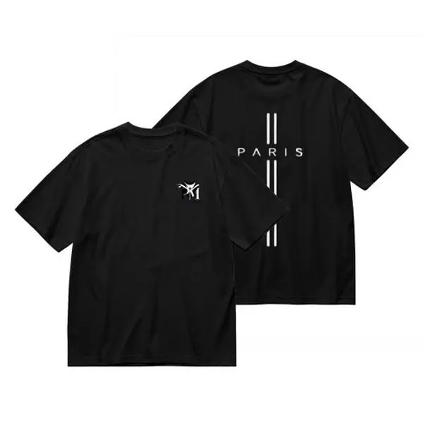 Unisex Cotton Short-Sleeve Graphic T-Shirt, Paris Text & Minimalist Vertical Double Print, Black/White Classic Casual Aesthetic Top, Soft Resistant Breathable Summer Daily Urban Garment, Shortsleeve, Tops