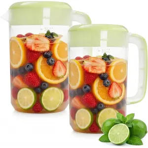 2-piece set of 1-gallon plastic jugs with lids, transparent iced tea jugs, suitable for refrigerators, large jugs with 3-spout lids, handles, and measurements, ideal for home and party use