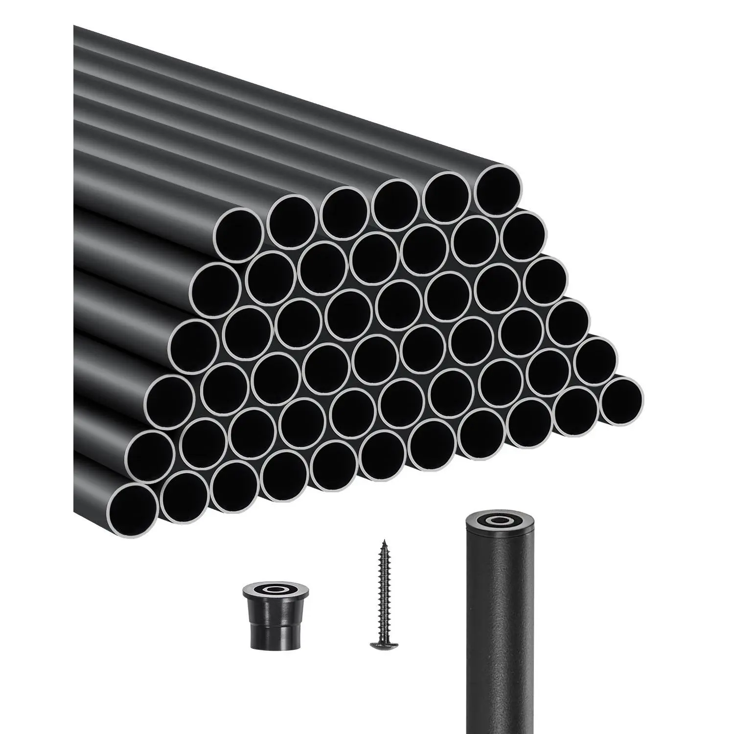 VEVOR Staircase Balusters (51 Pack), ø19x32" Aluminum Spindles, 3/4 In Waterproof Round Hollow Metal Railing, Outdoor Safe for DIY Users, with Rail Caps & Screws, Supports Stairs, Matte Black, Hollow Deck, 32" Height