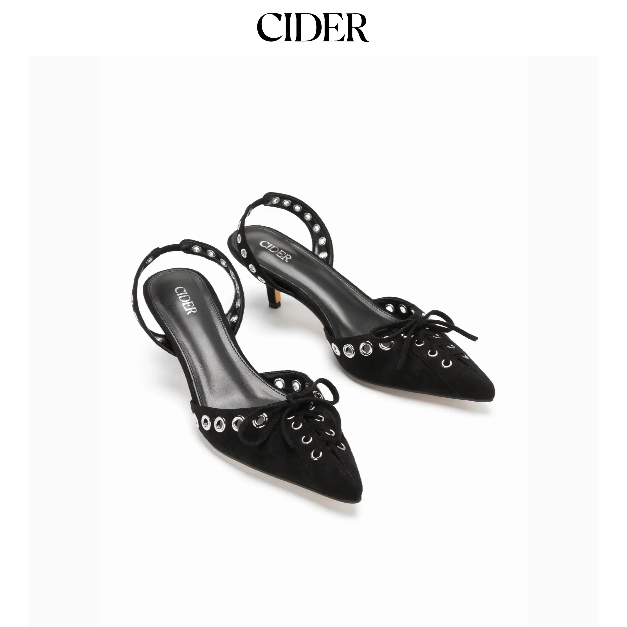 Cider FAUX SUEDE BOWKNOT SLINGBACK KITTEN HEELS SohoChic
