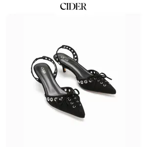 Cider FAUX SUEDE BOWKNOT SLINGBACK KITTEN HEELS