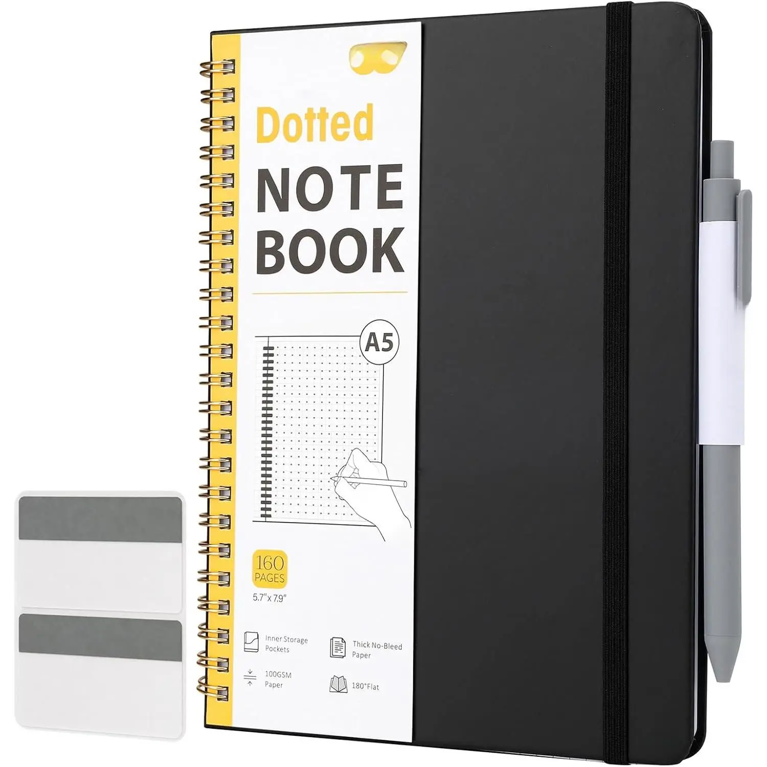 - Dotted Spiral Journal Notebook Set, A5 (5.7"x7.9"), 160 Pages | Black Hardcover, Spiral  Dotted Notebook with Divider Sticky Tabs and  for Journaling, Planning,