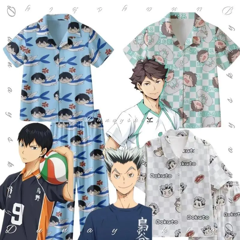 Volleyball Pajama Set Hinata Kageyama Oikawa Bokuto Haiky Character Full-Color Chibi Print Pajamas Set Short Long Sleeve Cosplay