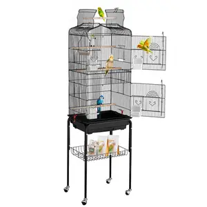 【DealsForYouDays】VEVOR 64-inch Open Top Large Parrot Bird Cage with Detachable Rolling Stand for Parakeets Finches Canaries Lovebirds Cockatiels Budgies Small Quaker Conures Flight Birdcage with Swing and Perch