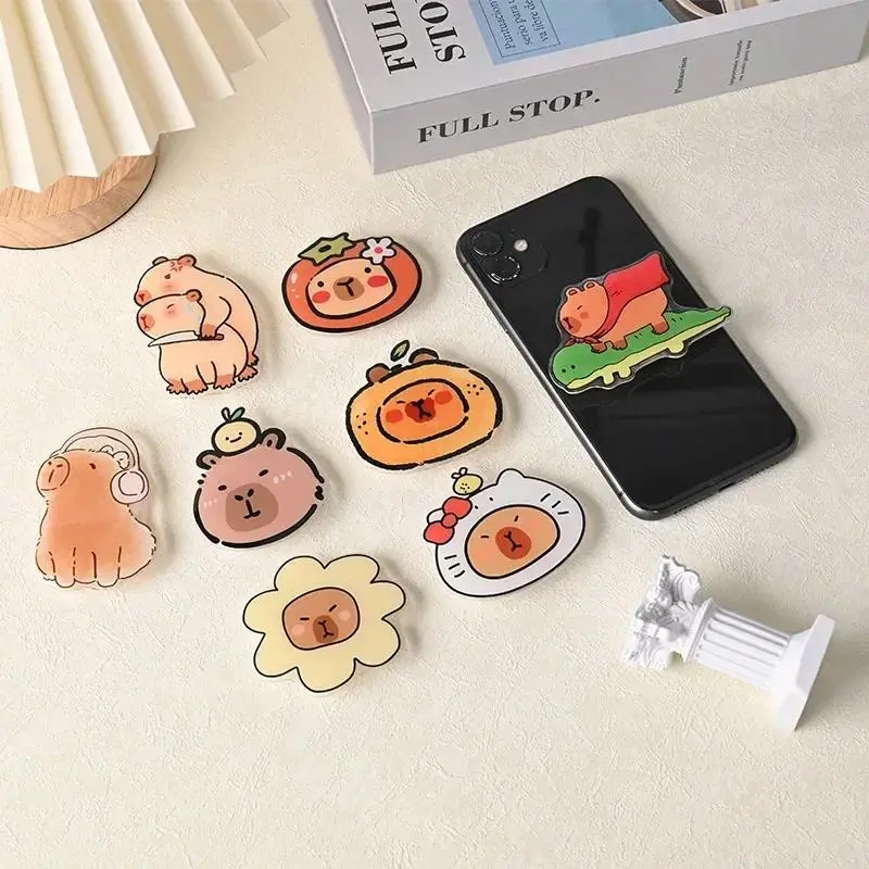 Magnetic Airbag Phone Bracket with Japanese-Korean INS Cartoon Cute KAPIBARA Finger Grip, Compatible with iPhone16 and Popsockets Griptok, Mobile Phone Accessories