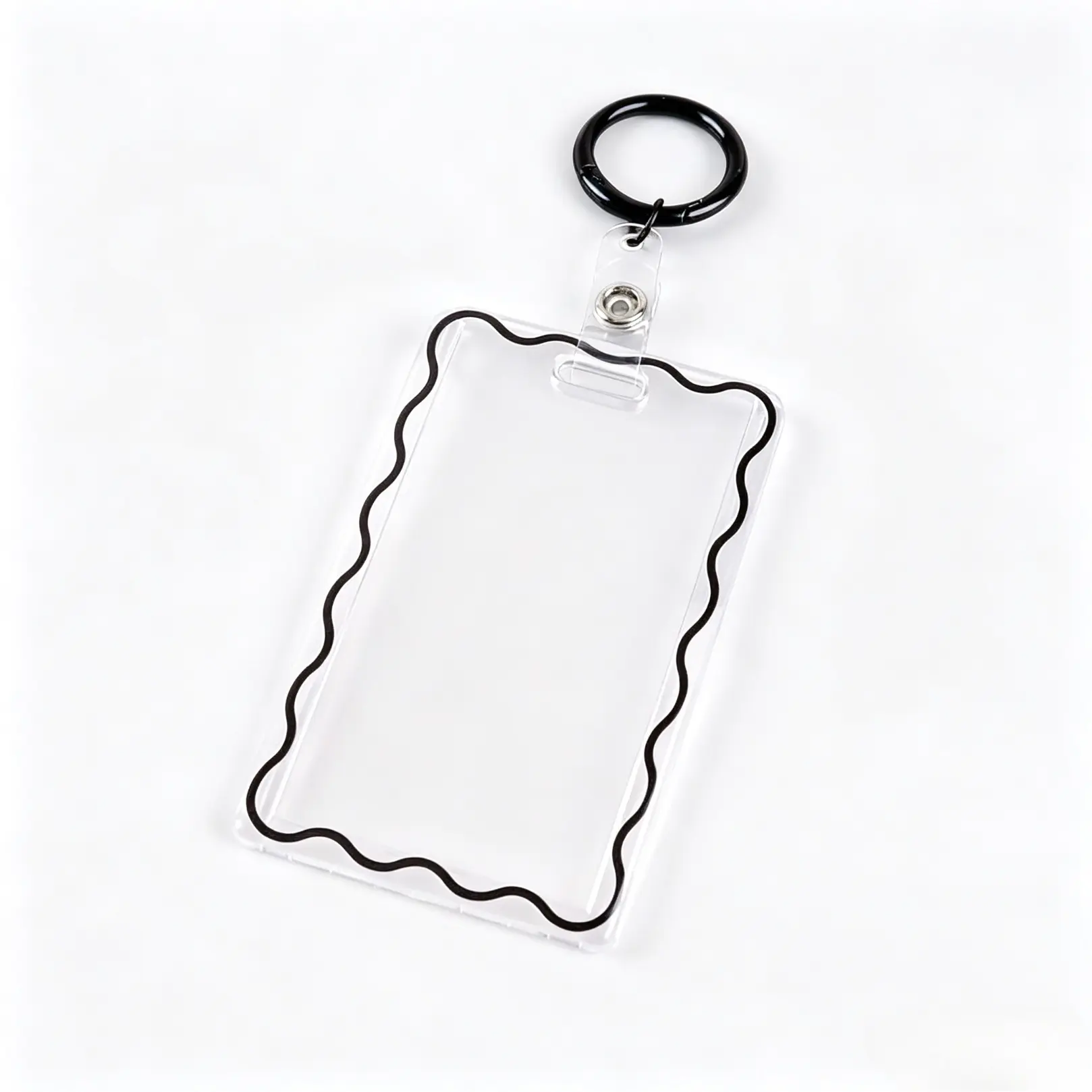 Transparent Acrylic Card Holder with Key Ring, 1-Count Durable Protective Sleeve for Student ID, Meal Cards, Office Supplies and Badge Holder