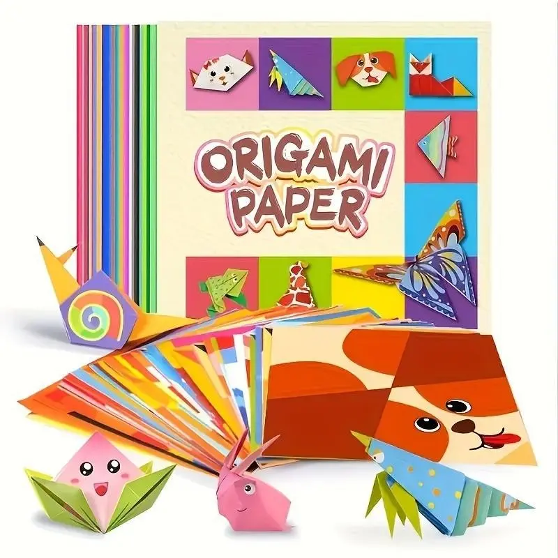 1 Set Kids Colorful Origami Paper Kit – Includes 54 double-sided origami sheets and instruction booklet. Perfect for DIY art and craft projects, beginner-friendly for boys and girls, ideal as a fun holiday or gift for children.