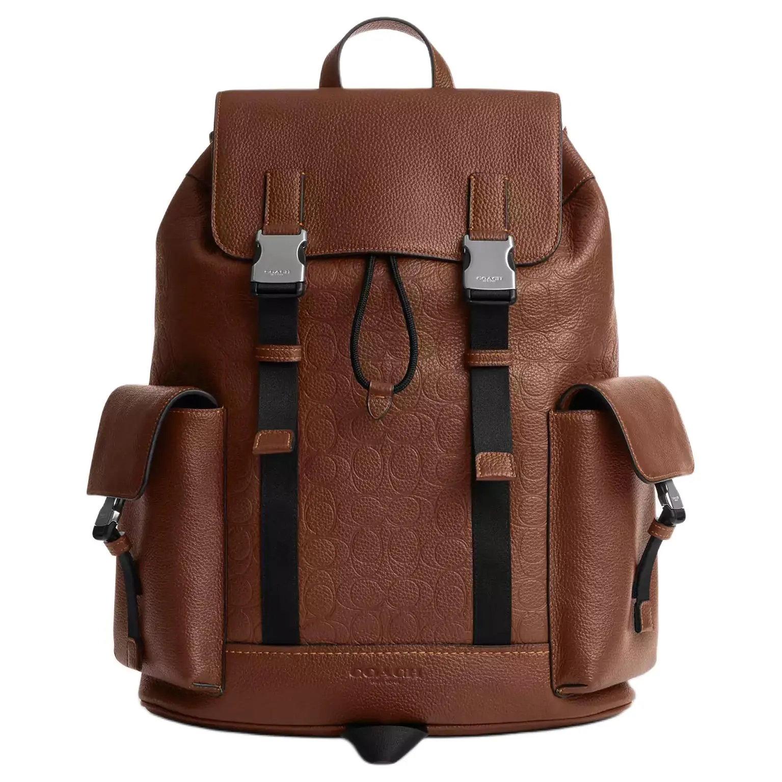 COACH Clark 33 Adjustable Strap Classic Monogram Pebbled Leather Backpack – Unisex Vintage Brown