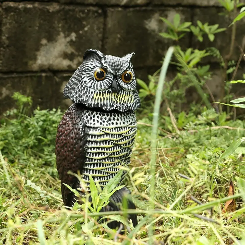 Lifelike Plastic Owl Sculpture with Rotatable Head, Weatherproof Bird Deterrent Scarecrow, Outdoor Garden Patio Bird Repeller