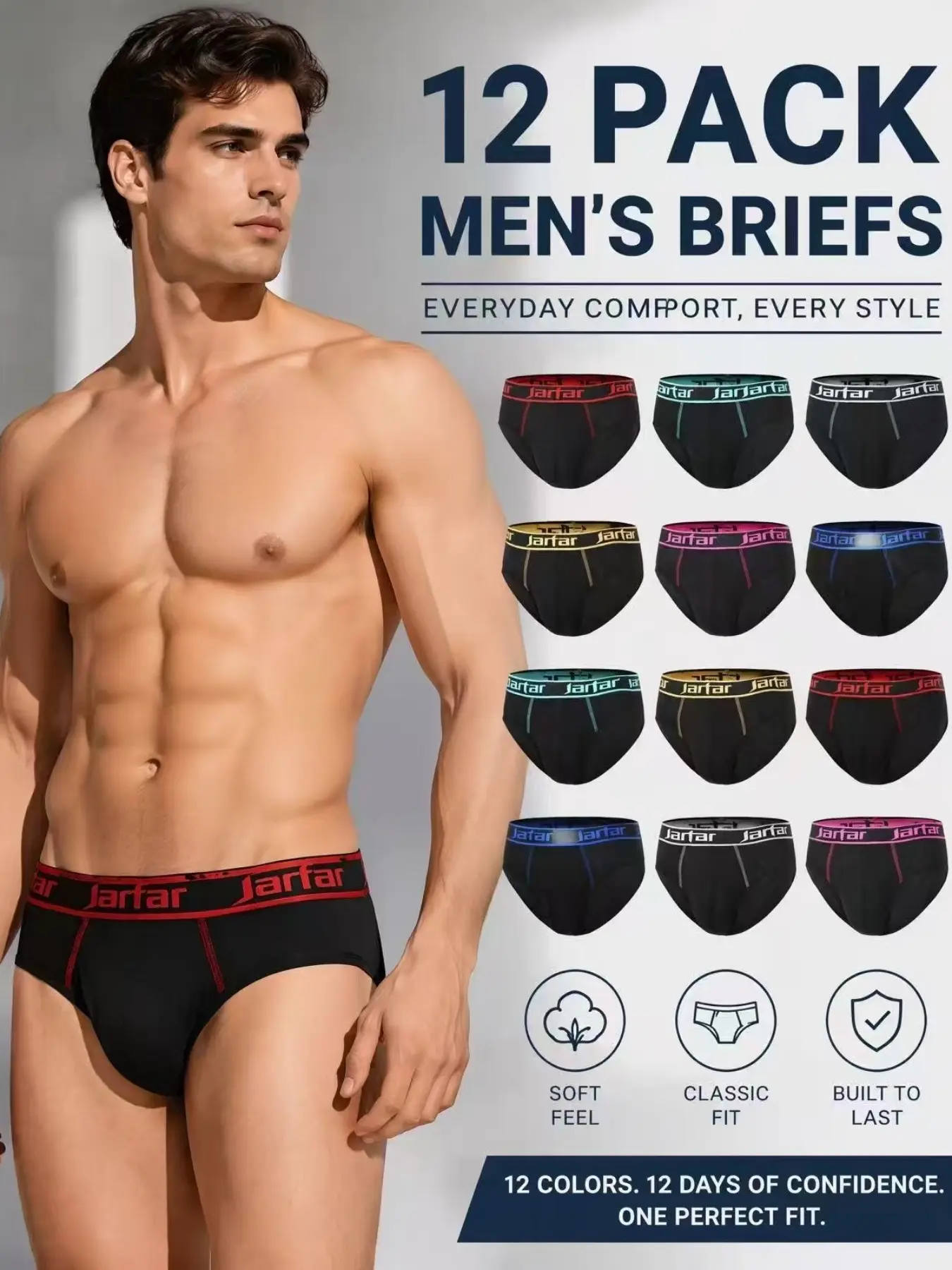 12-Piece Men's Colorful Waistband Trunk Set, Comfortable High Elasticity Triangle Underwear, Ideal for Daily Wear & Active Lifestyle, Elastic Knit Underwear