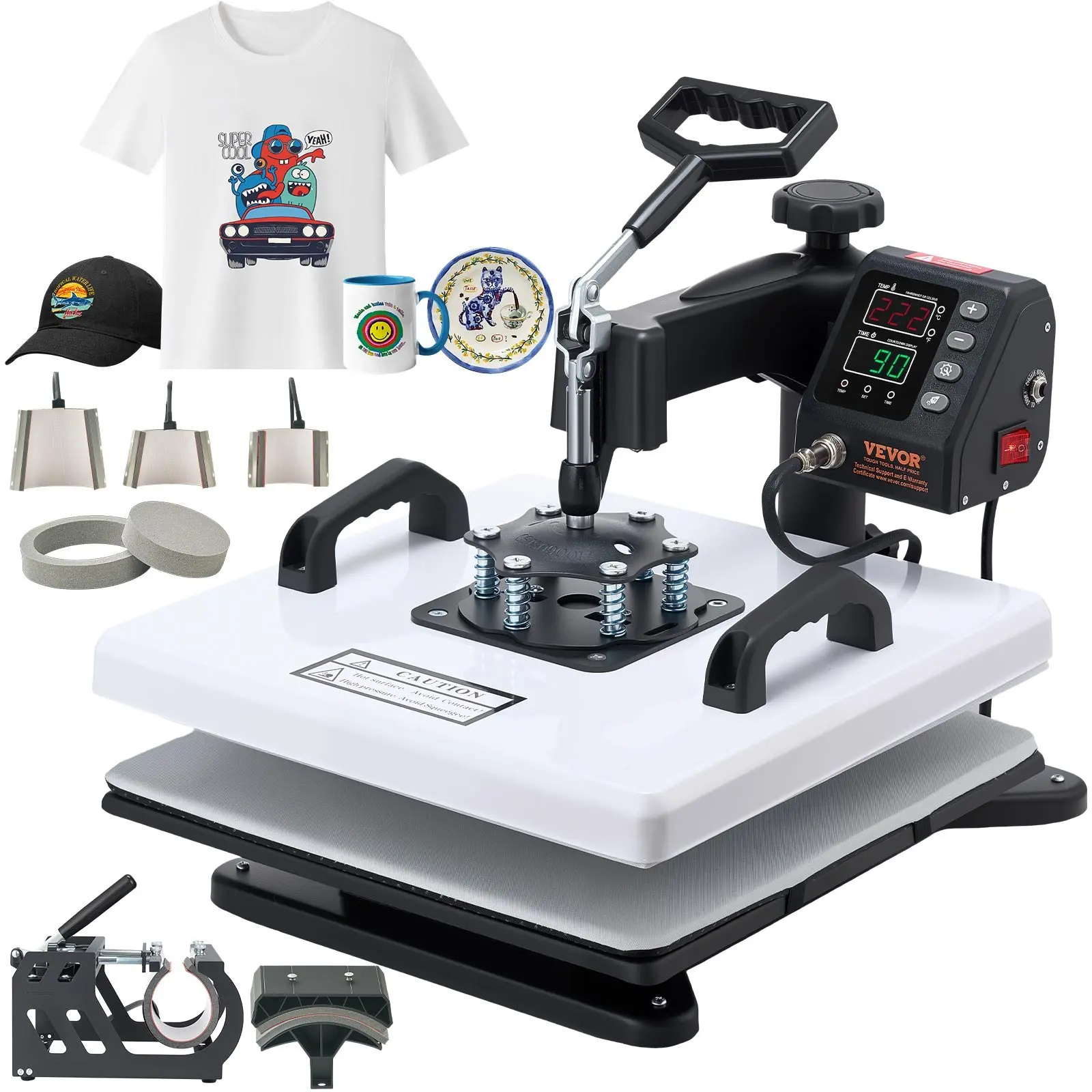 VEVOR 15x15 in 8-in-1 Multifunction Heat Press Machine, 360-Degree Swing-Away Arm, Fast Even Heating, Digital Precise Control, Sublimation Press for T-Shirts, Customized Crafts