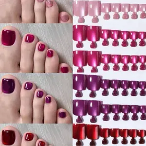 Four Color 96 Pcs Cat Eye Short Square Toe Nails, Glossy Magnetic False Toes, Reusable Press-On Foot Nails, Diy False Toenails, Summer Party Holiday Set