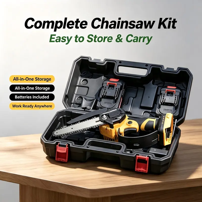 6inch Cordless Mini Chainsaw Set, includes battery and charger, handheld electric chainsaw, suitable for cutting wood, garden pruning, yard work, landscaping, pruning, orchard maintenance, and DIY projects