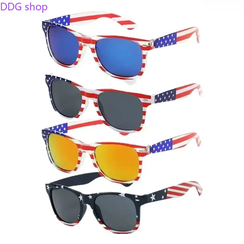 4pcs Patriotic Casual Sun Protective Sunglasses for Men & Women, American Flag Couple Shades, 4th of July UV Protection Eyewear, Lightweight Sports Sunglasses for Parades, Festivals, Holiday Celebrations, Casual Sunglasses