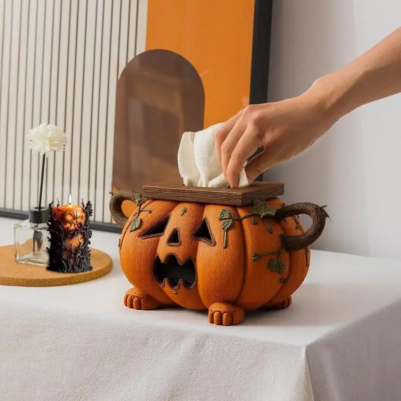Halloween Pumpkin Paper Towel Holder Stand, Cartoon Face Tissue Storage Box For Home Halloween Table Decor