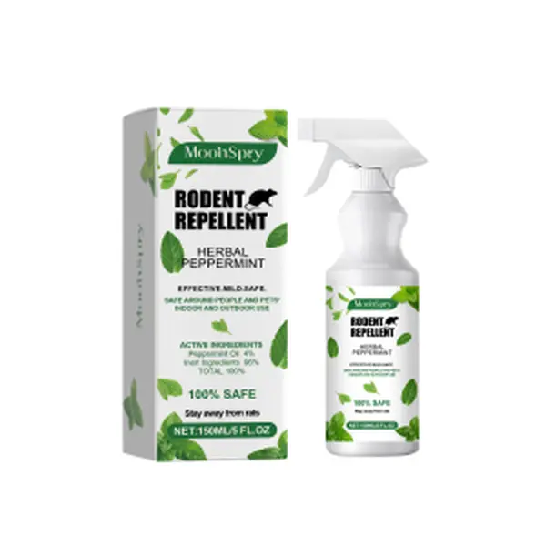 MoonSpry Mint-Scented Natural Rodent Control Spray Bottle - 150ml (209.2g), 3-Year Shelf Life, Chili Essential Oil & EDTA Disodium Infused, Water-Based Outdoor Gardening Pest Control Solution