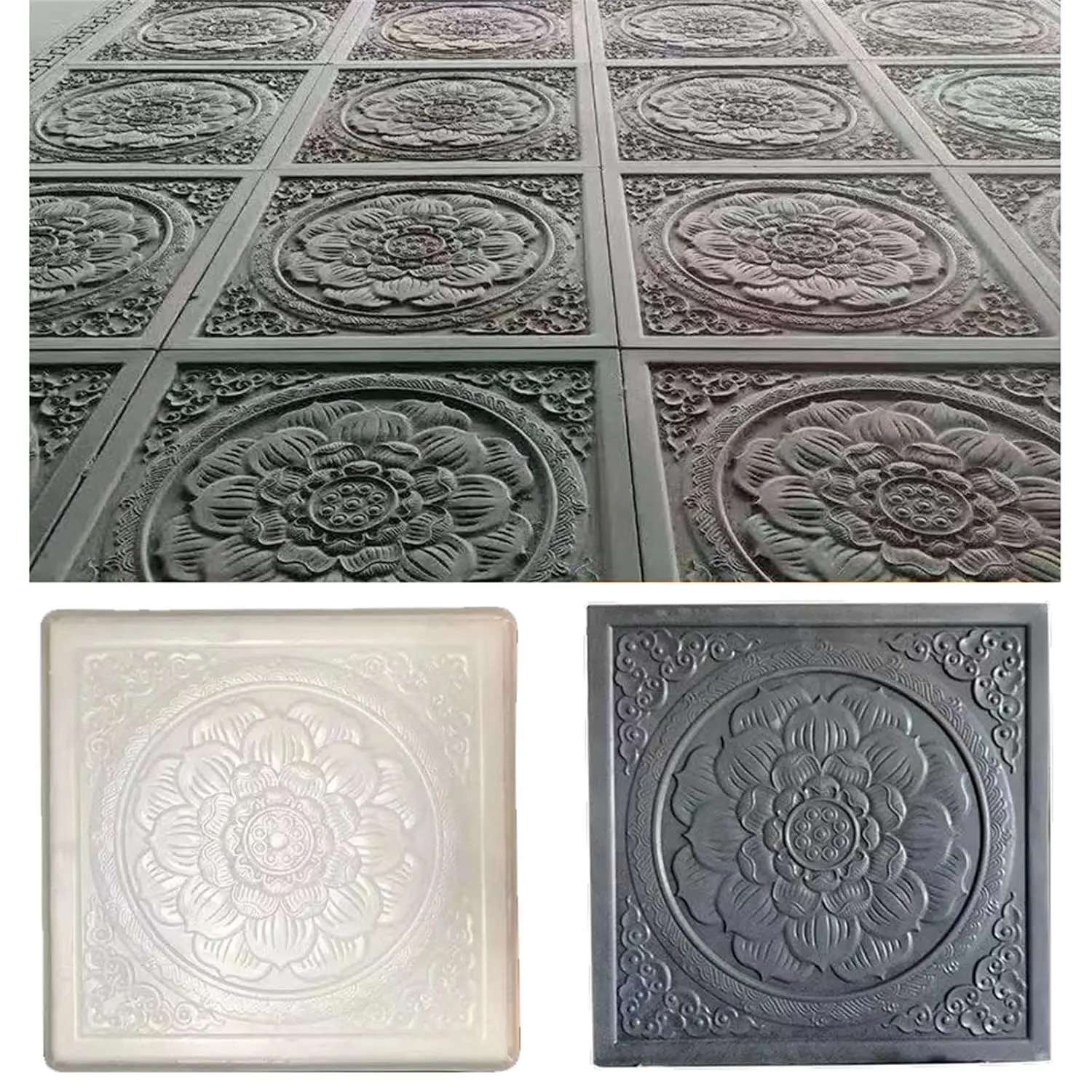 2 count Concrete molds for Walkways DIY Plastic Square Concrete  Flagstone Casting Concrete Paver Molds Garden Paths Stone Patio Pavers for Garden (15.7 * 15.7 * 1.4 inches, B, 2)