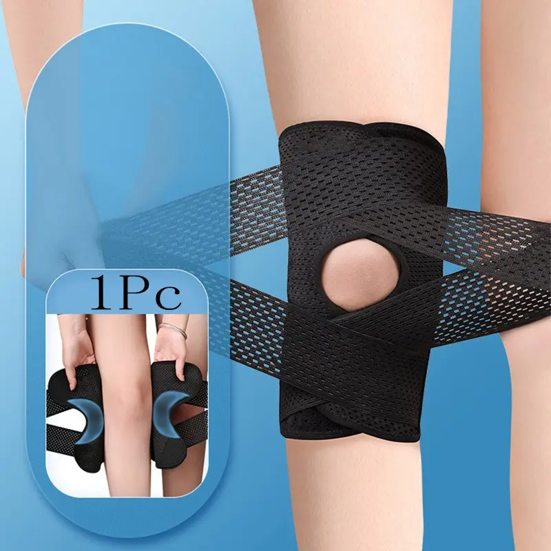 Adjustable Elastic Sports Knee Brace, Unisex Breathable Polyester, Side Stabilizer, Medium Stretch, Sports Protective Gear, Ideal for Basketball, Running, Hiking, Cycling