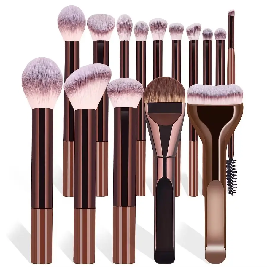 Set of 15 Makeup Brushes, Includes Foundation Brush, Highlighter Brush, Blush Brush, Powder Brush, Nose Contour Brush, Eyeshadow Brush, Cosmetic Brush Set, Face Makeup Brushes