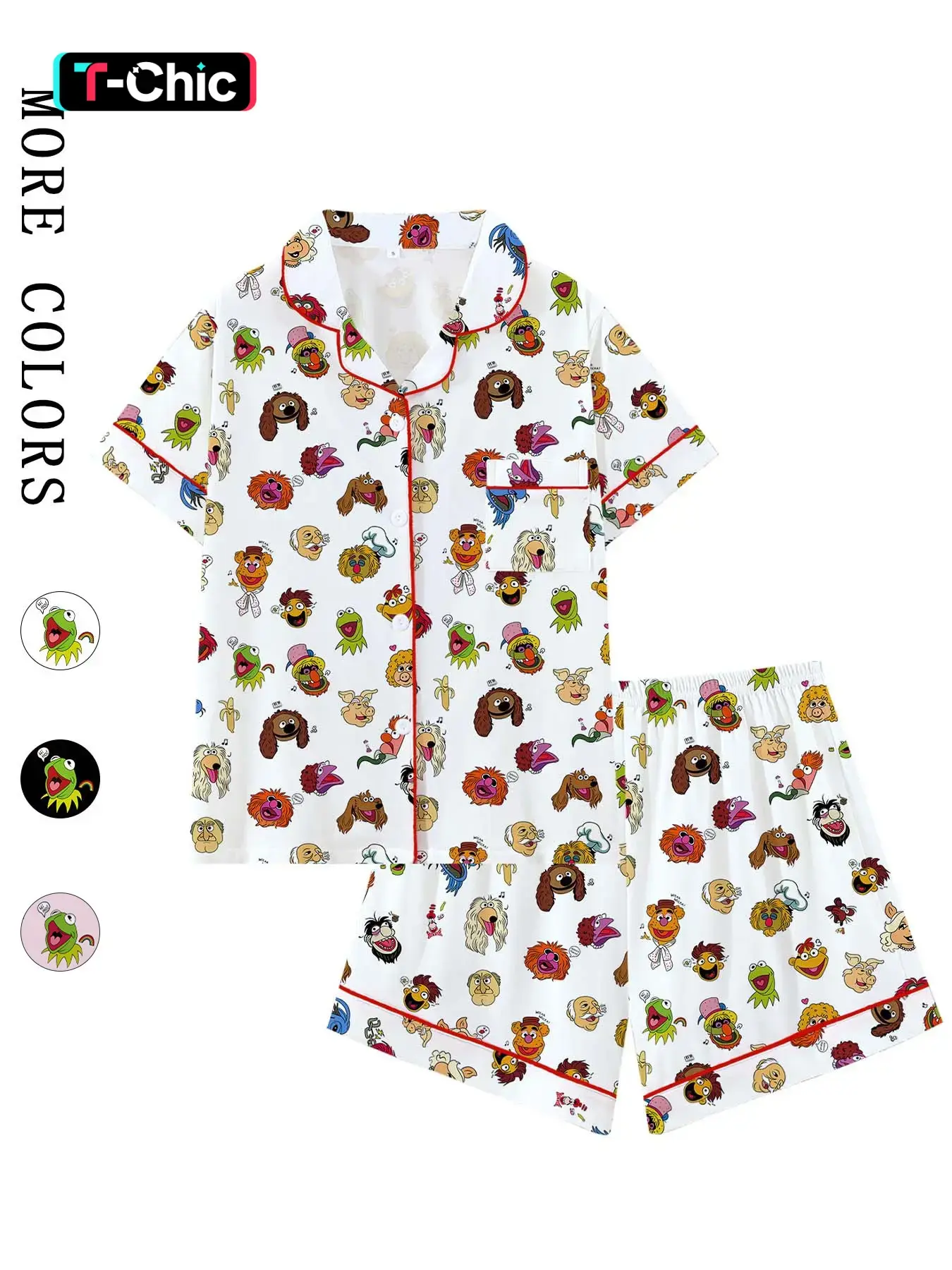 Muppets Cartoon Prints Loose-Fitting Short Sleeve Sleepwear Set Loungewear Sets, Comfortable All-Season Party Wear, Ideal Gift for Relaxing & Travel, Pajama Set