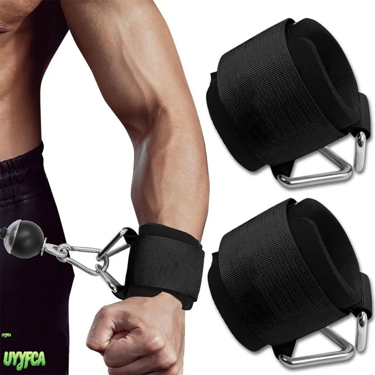 Fitness Wrist Ankle Straps With Metal D-Ring, Padded Cable Machine Attachment Cuffs,Weight Lifting Support Straps for Triceps Training, Pull Ups, Lat Pulldown, Strength Training Gym Accessories for Men And Women