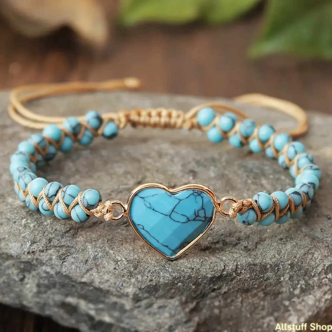 Women's Turquoise Heart Charm Bracelet - Boho Handmade Rope with Natural Stone Beads, Stainless Steel Charm, Adjustable Minimalist Turquoise Jewelry for Everyday Wear, Beach Vacation (Sports & Outdoor Camping & Hiking Hammock Accessory)