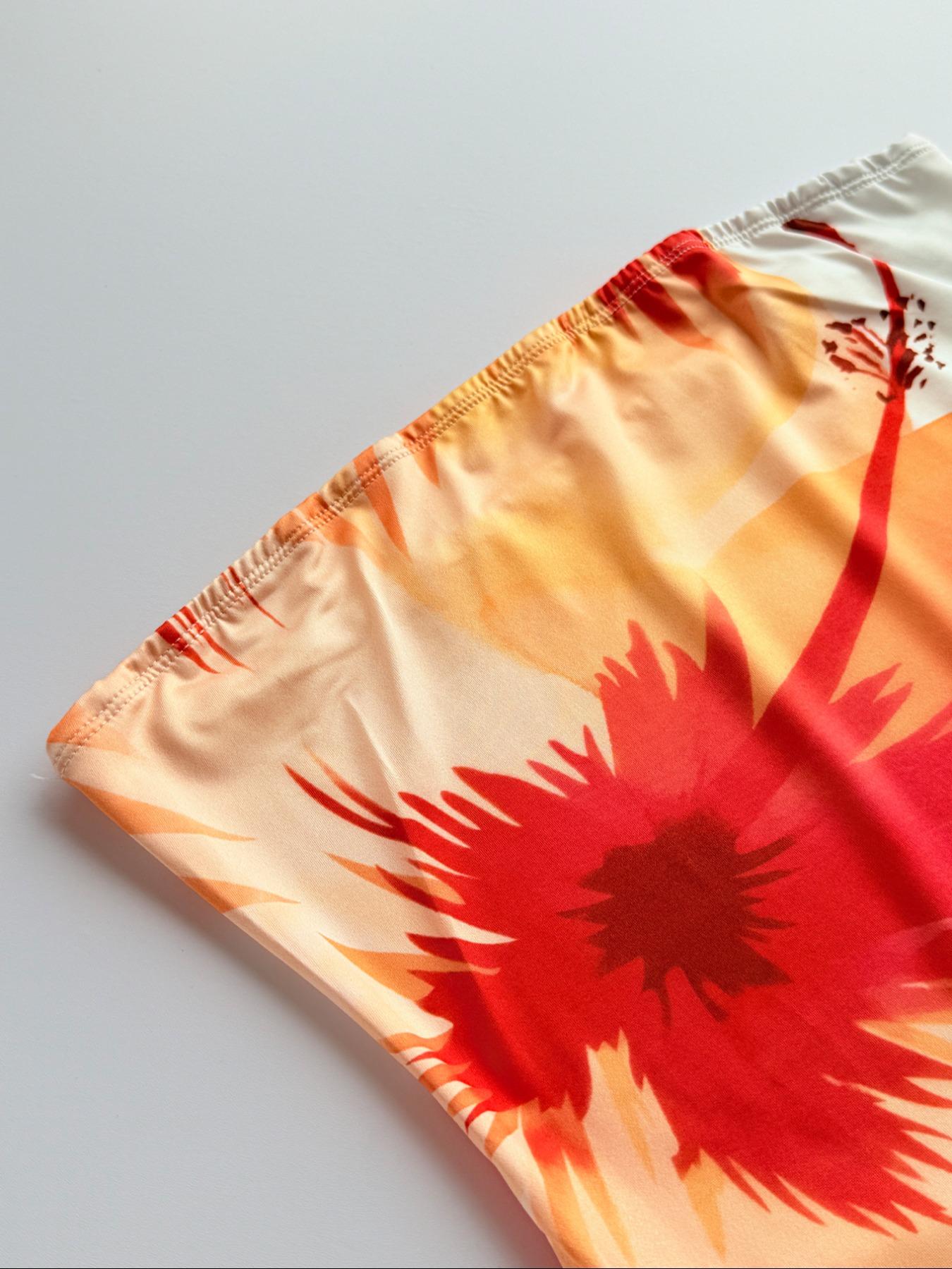 Women's Floral Print Fitted Tube Dress, Casual Strapless Long Dress for Summer, Fashion Women's Dress for Beach Holiday, Womenswear