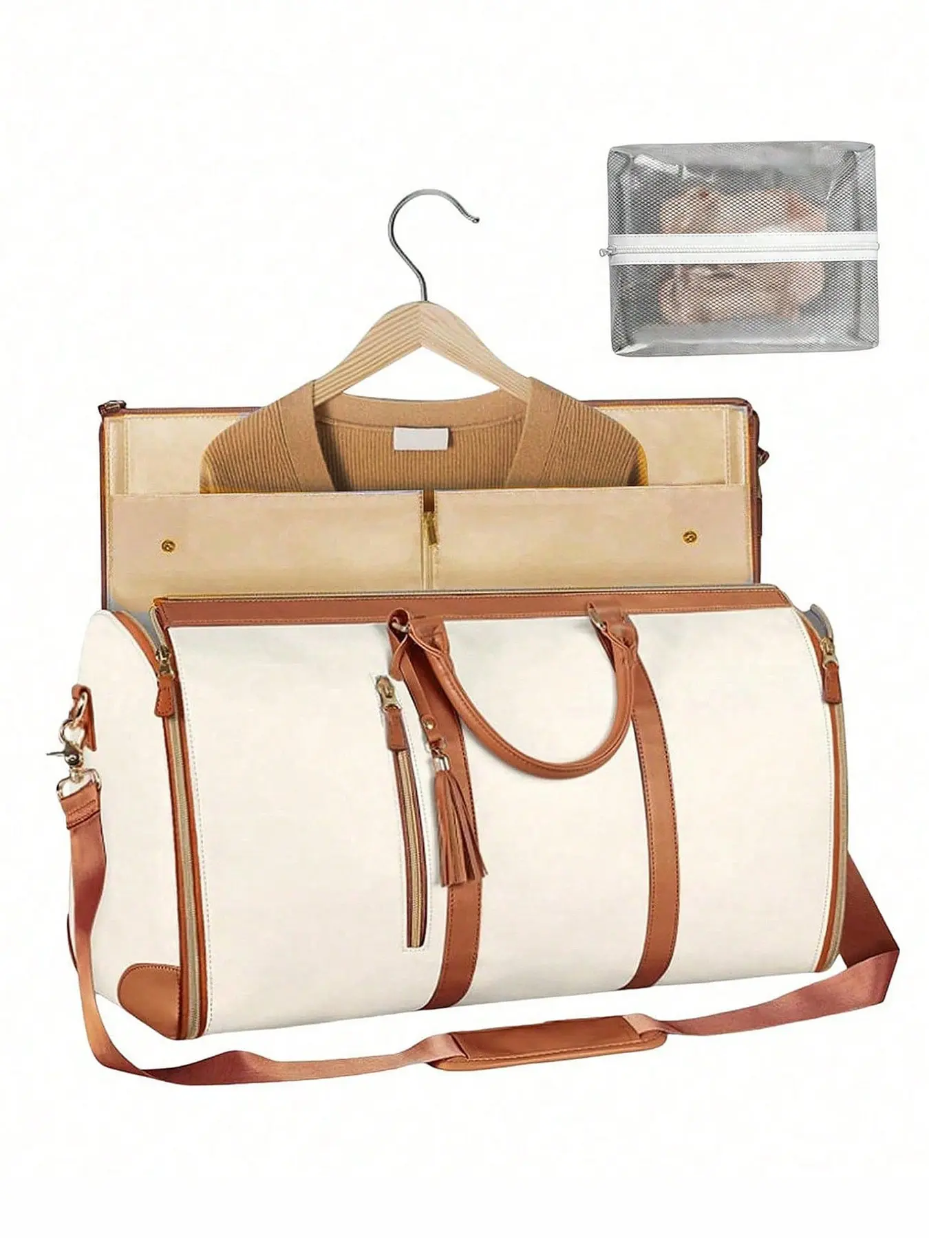 Leisure and business style relaxed and versatile textured travel bag, Travel carryall, detachable shoulder strap design, simple style, large capacity, single shoulder handbag, suitable for short distance travel, fitness commuting