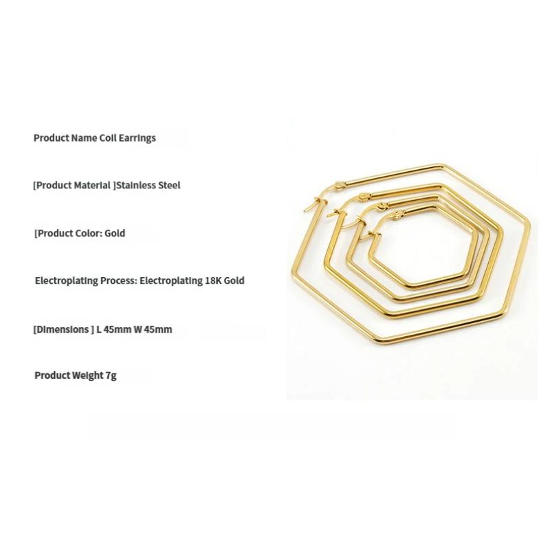 VEVE Popular Titanium Steel Atmospheric Ear Jewelry Hexagonal Bar Coil Earrings For Women