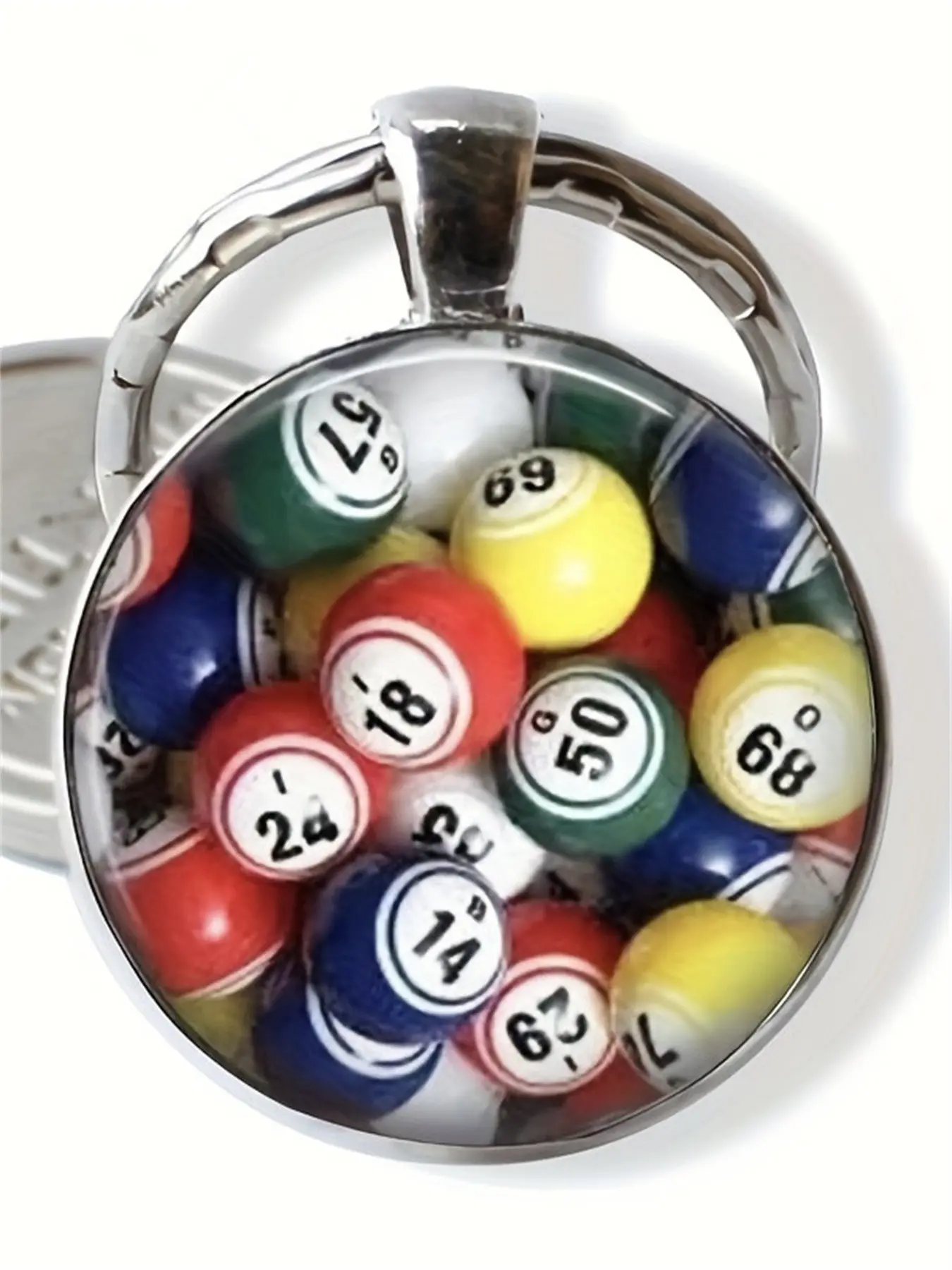 1 PC Fashion DIY Zinc Alloy Keychain, Colorful Bingo Ball Number Pattern Glass Keychain, Perfect Gift for All Occasions, Cool Keychains