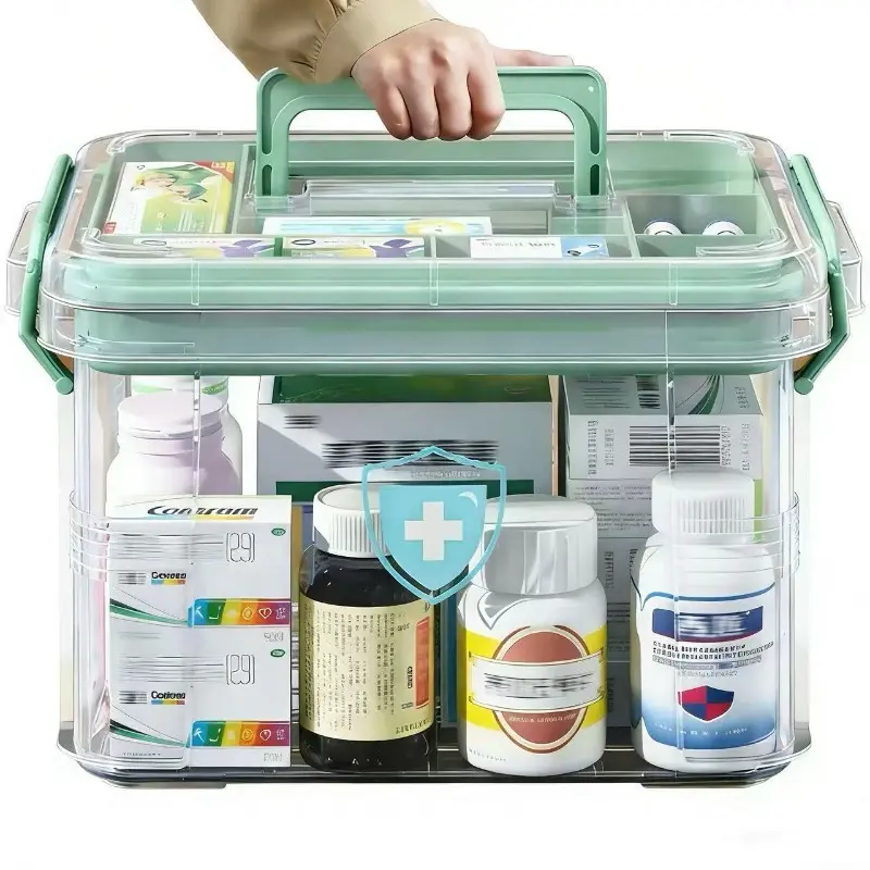 Medical Storage Box Large Transparent Heavy Duty Plastic with Divided Tray Lid Portable Organizer for First Aid Kits Travel Clinic Home with Handle