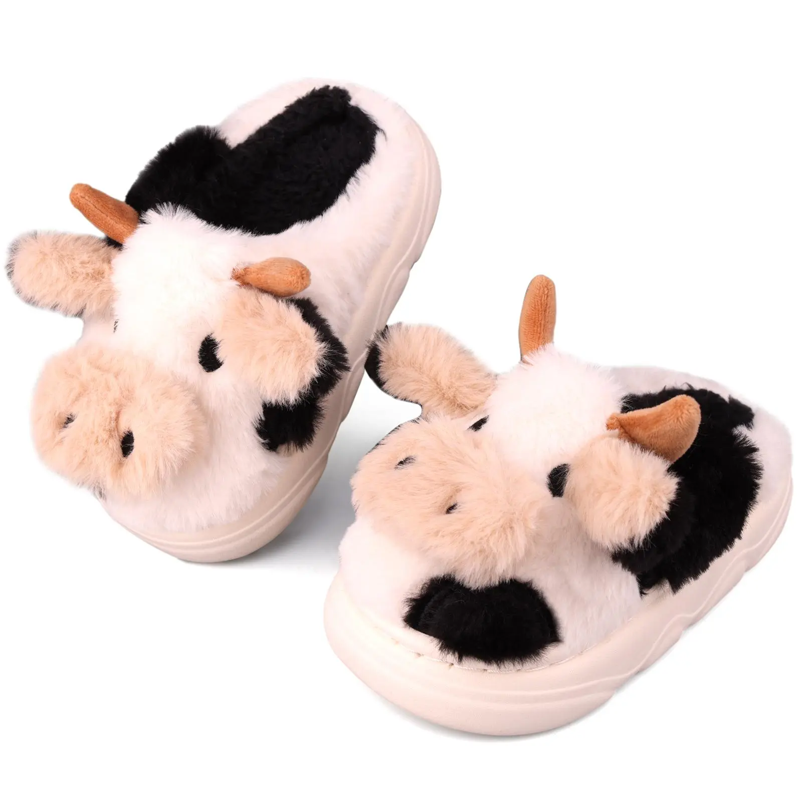 Unisex Cute Cow Slides, Fuzzy Plush House Slippers with Memory Foam and Anti-Slip TPR Sole for Indoor Play and Lounging, Fuzzy House Slippers, Anti-Slip Tpr Sole Grip