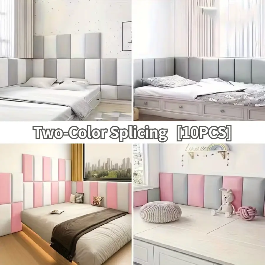 10pcs Self-Adhesive Color-Blocking 3D Foam Wall Panels Decoration | Thickened (8mm) Vinyl Cushioning Sticker, Anti-collision Headboard, Easy-Tear and Easy-Apply Wallpaper, Suitable for Bedrooms and Walls