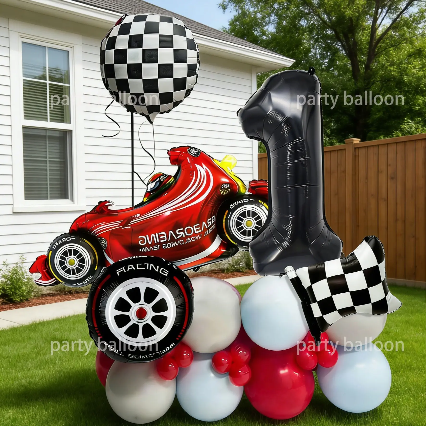 30-Piece Digital Racing Theme Birthday Column Balloon Set, Foil Balloons, Includes Number Balloons & Race Car Design, Perfect for Boys' Parties