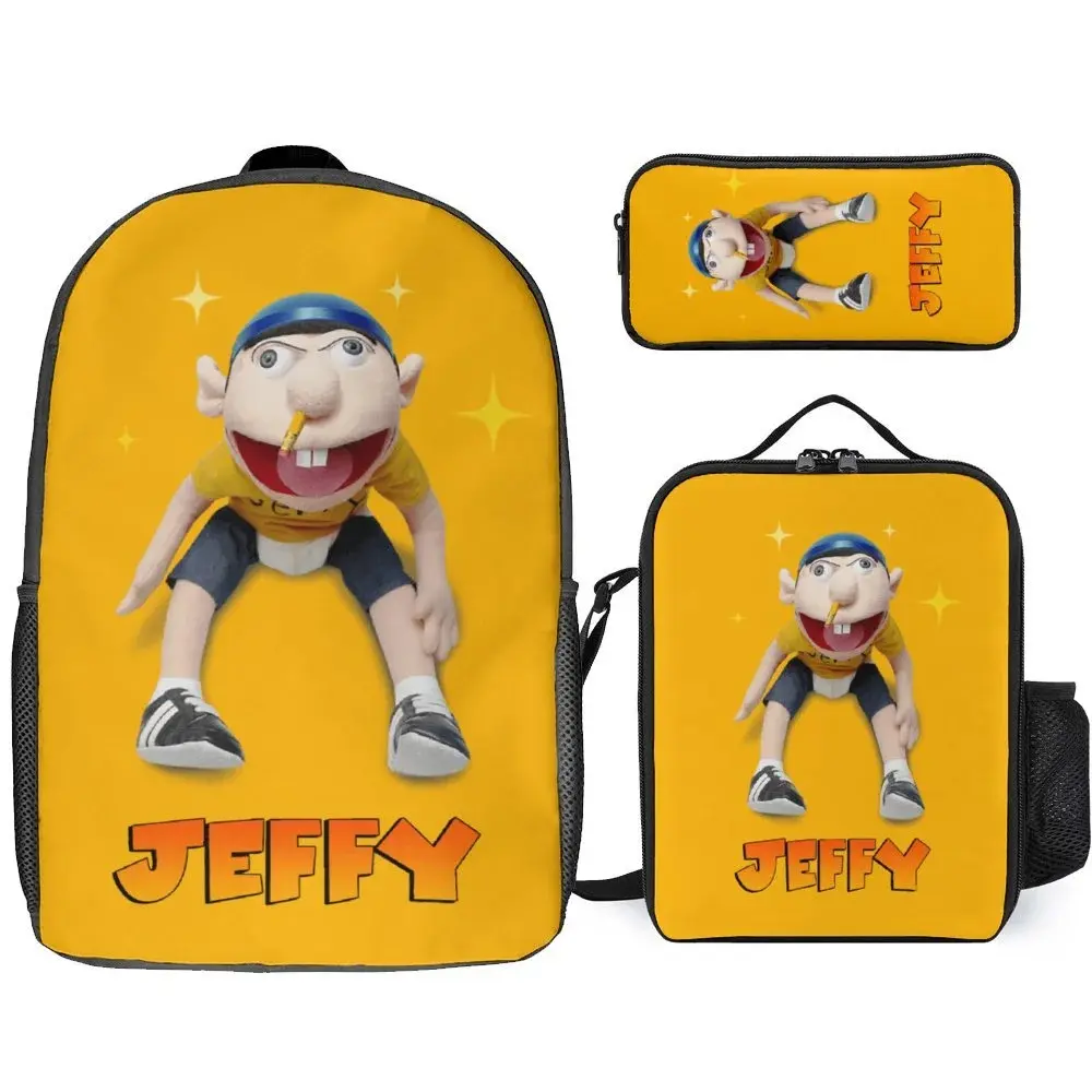 3-Piece Kids Backpack with Lunch Box and Pencil Case, Casual 17-Inch Water Resistant Polyester Fabric Bag with Zipper for Back to School & Camping, Back To School Haul, Graphic, Biking, Basic, Clothes, Front Zipper Pocket, Smooth Metal Zippers