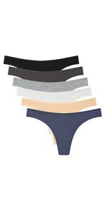 6 Pack Women's Thongs Cotton Breathable Panties Bikini Underwear