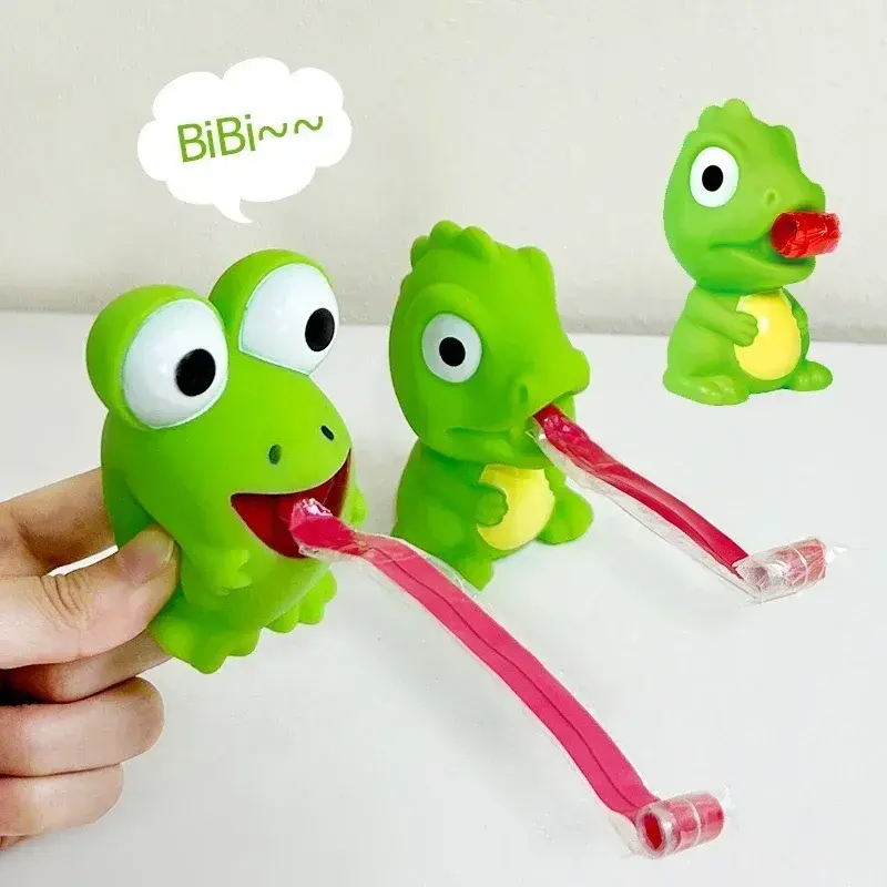 TPR Rubber & Elastane Unisex Dinosaur Frog Squishy Pinch Toy, 3-4 in Stretchy Tongue Fidget - Stress Relief, Focus Boost for 10-12 Years Kids, STEM-Compatible Christmas/Birthday Gift