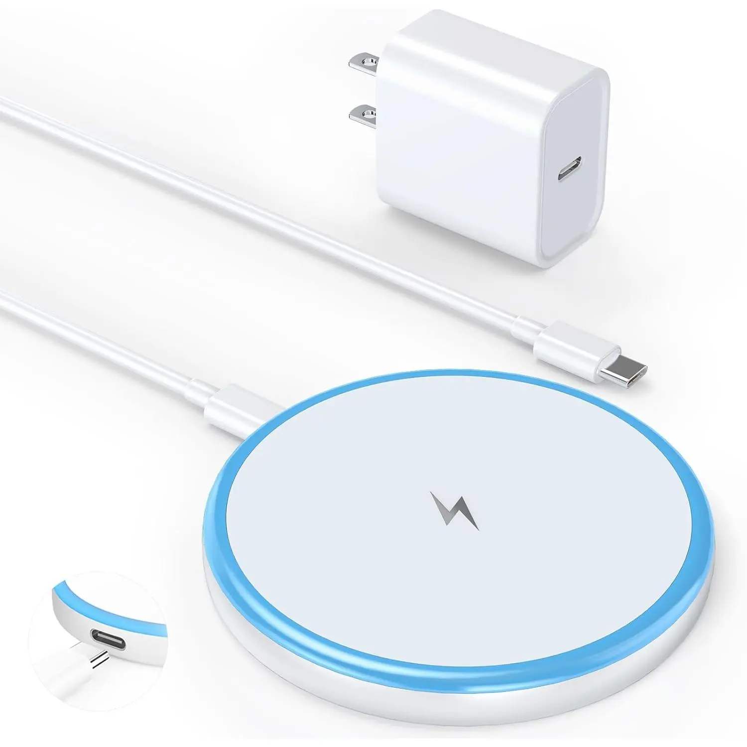 Magnetic Phone Charger 15W with 20W Adapter & 6ft Cable - Magsafe Compatible iPhone Charger, Fastcharging Solution for iPhone Mini, AirPods 3/2/Pro - Home, Office Use, Smartphone, Wireless Charger