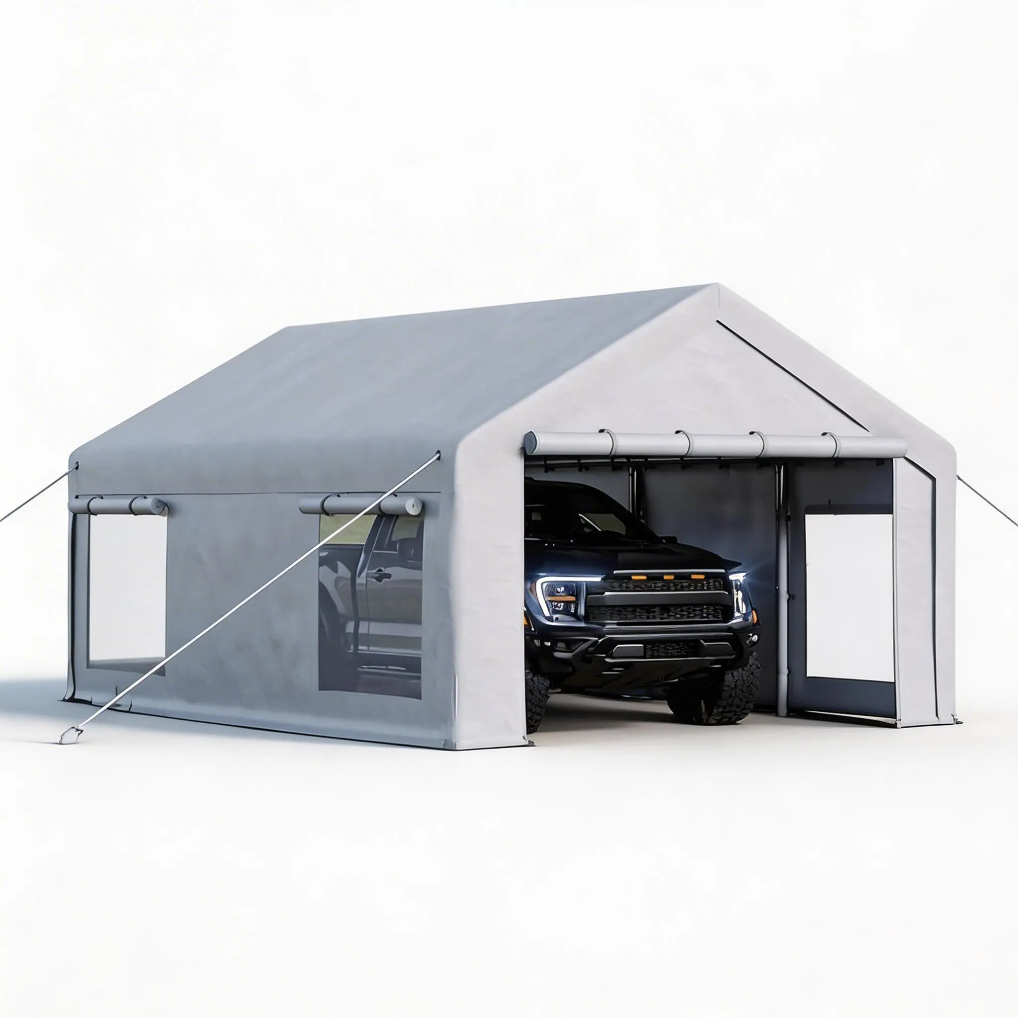Heavy Duty 10x20 ft Portable Garage Carport – 200g PE Tarp Canopy, 2 Roll-Up Doors & 4 Windows, Steel Frame Shelter for Cars, Boats, Trucks, Paint Booth, Outdoor Storage, Events – Multiple Colors