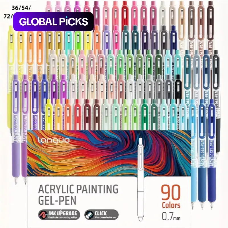 36/54/72/90 Colors 3D Acrylic Gel Pen, Quick-Drying 1.0mm, Drawing Pens Set, Graffiti Painting Set, Note Taking, Card Making, Color Filling, Gel Paint Pens #GLOBAL PICKS