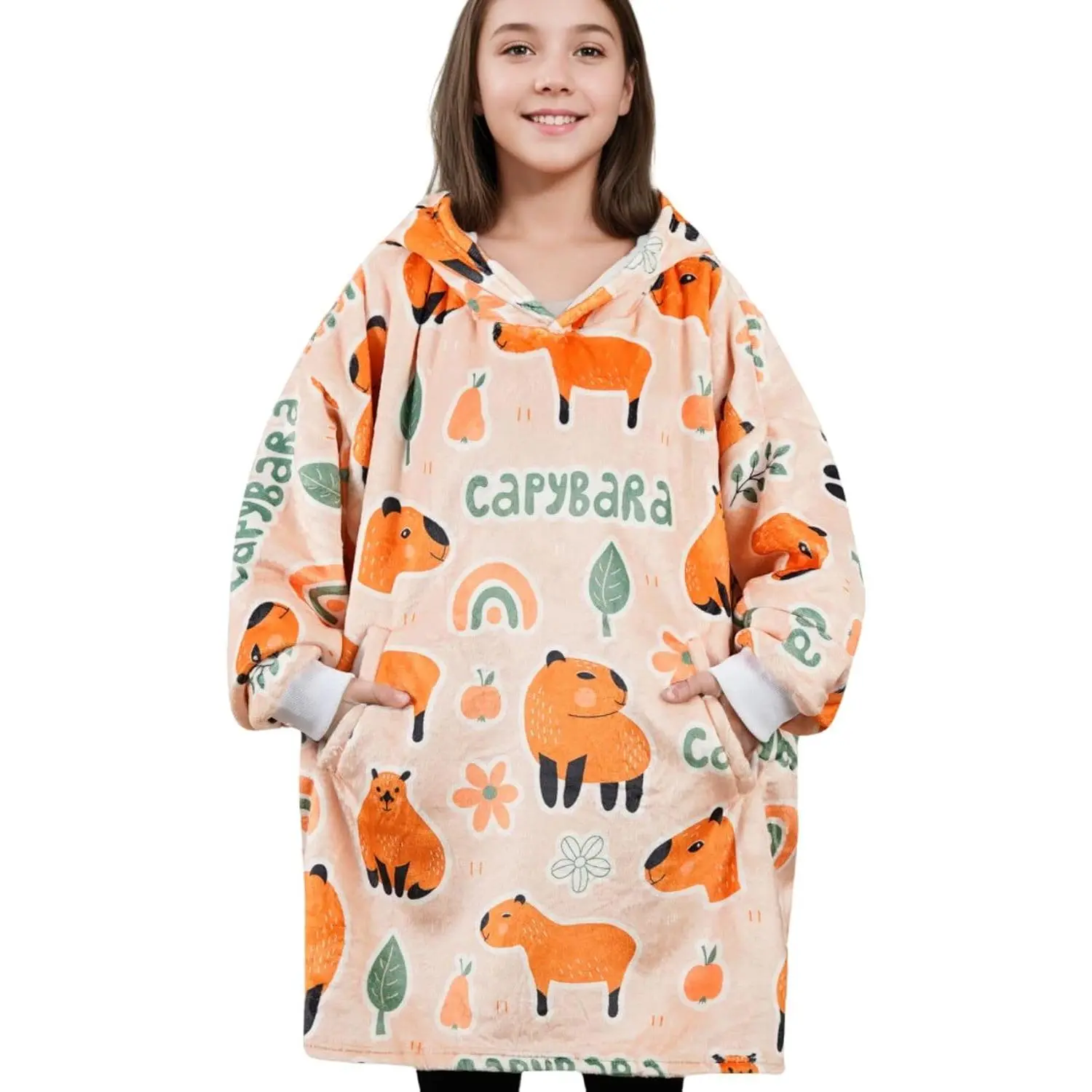 Capybara Gifts for Women Men Capybara Lovers,  Size Wearable Blanket Hoodie, Super Soft Warm Cozy with 2 Pockets for Christmas, Birthday - Brown Full Print