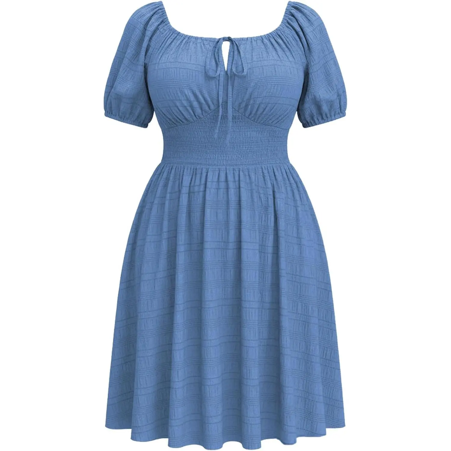 CICIDUDU Women's Plus Size Polyester Short-Sleeve Smocked Milkmaid Dress - Tie Front, Pockets, Basic Casual Wear Curvy Mini Summer Dress with Accessories Compatibility, Shortsleeve, Comfortable