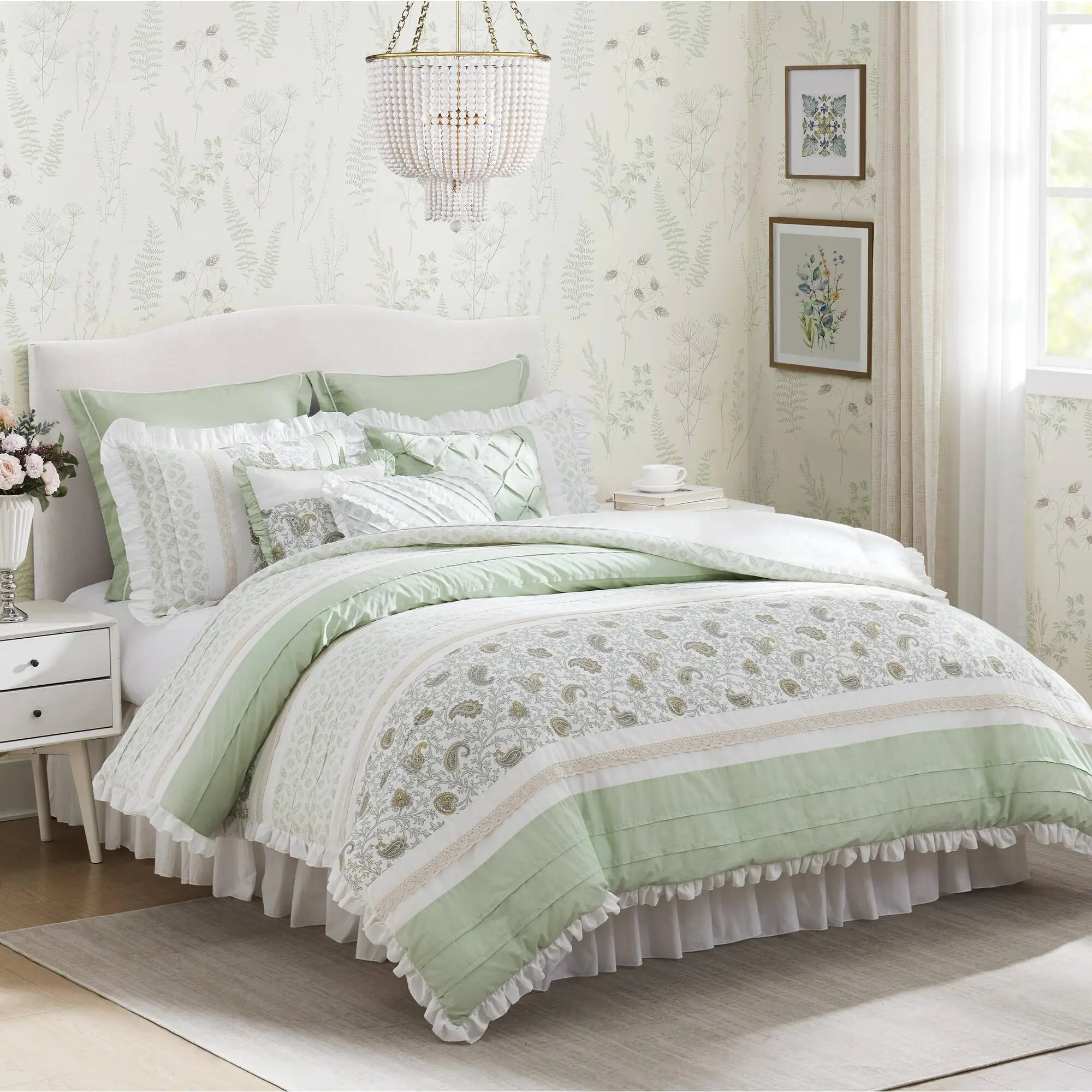 Nokaa 9 Piece Cotton Percale Comforter Set California King Size Bedding with Breathable Fabric, Lightweight Down Alternative Fill, Includes Comforter, Shams, Sheets, Pillowcases, Bed Skirt for Master Bedroom or Guest Room