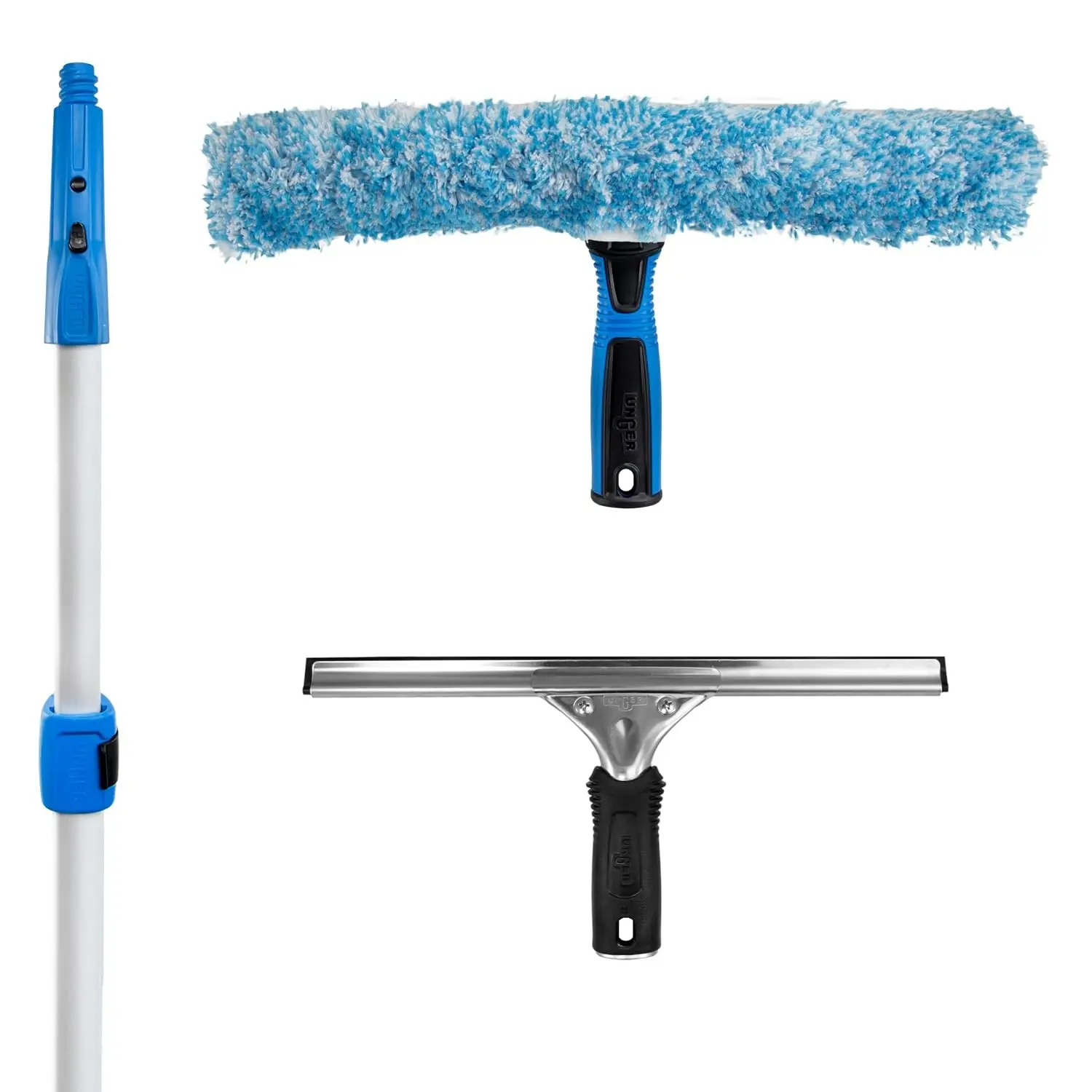 Connect and Clean Total Pro Cleaning Kit, All-in-One Household Window Washing with Streak-Free Results, Includes 12” Squeegee, 14” Scrubber Washer, Telescopic Pole Extends Up to 6’