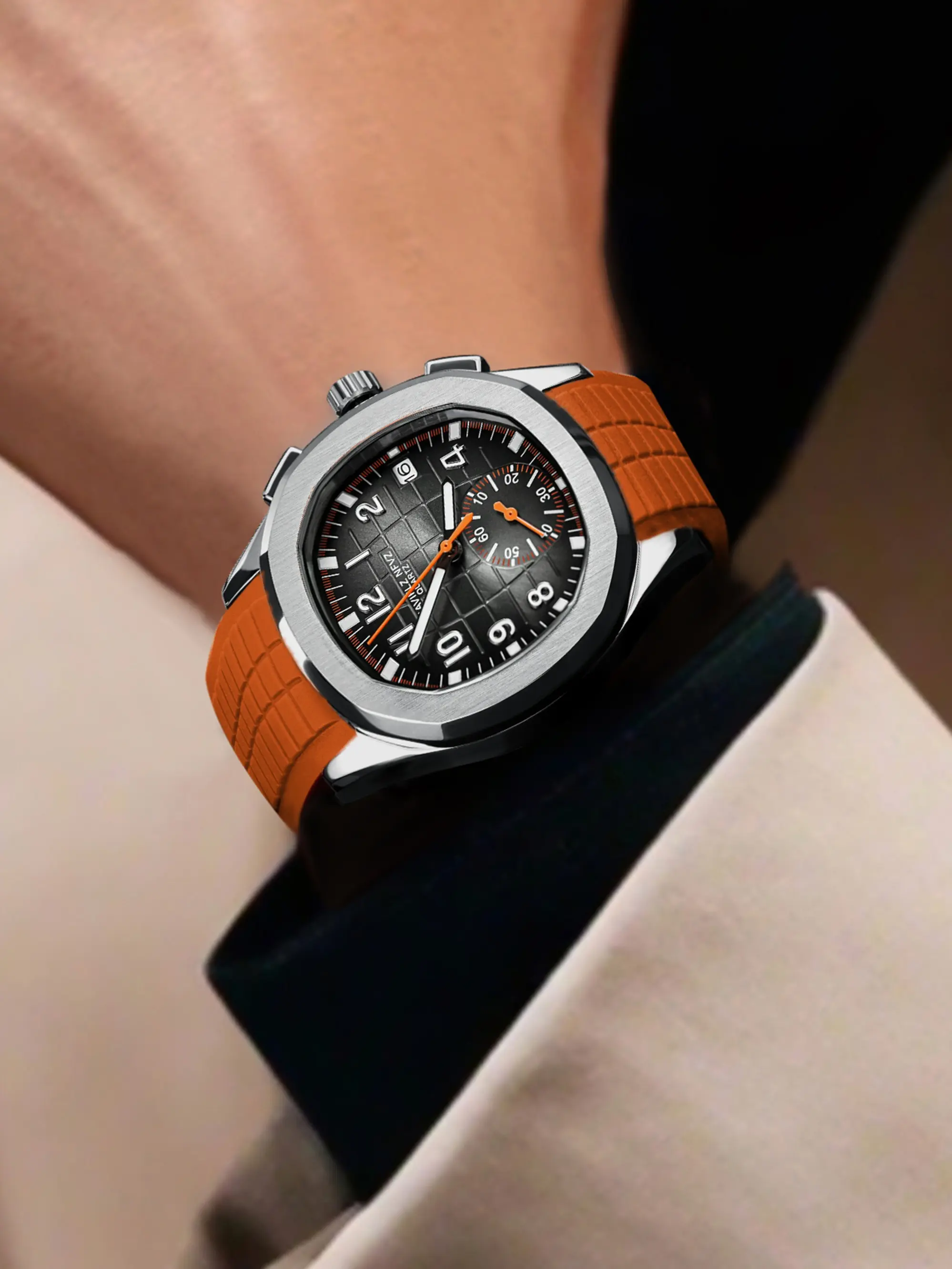 Luxury Men's Watch, Night Light Date, Waterproof, Japanese Vd53 Quartz Movement, Precise Timing, Dual Rubber Strap, Luminous Date Wristwatch