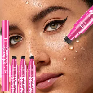 Waterproof 2-in-1 freckle stamp eyeliner. Sponge head makes wide freckle patches, thin tip refines tiny marks. Quick-dry smudge-proof tint for sheer fresh freckle looks, essential multi-tool for daily makeup, portraits and stage creative styling.