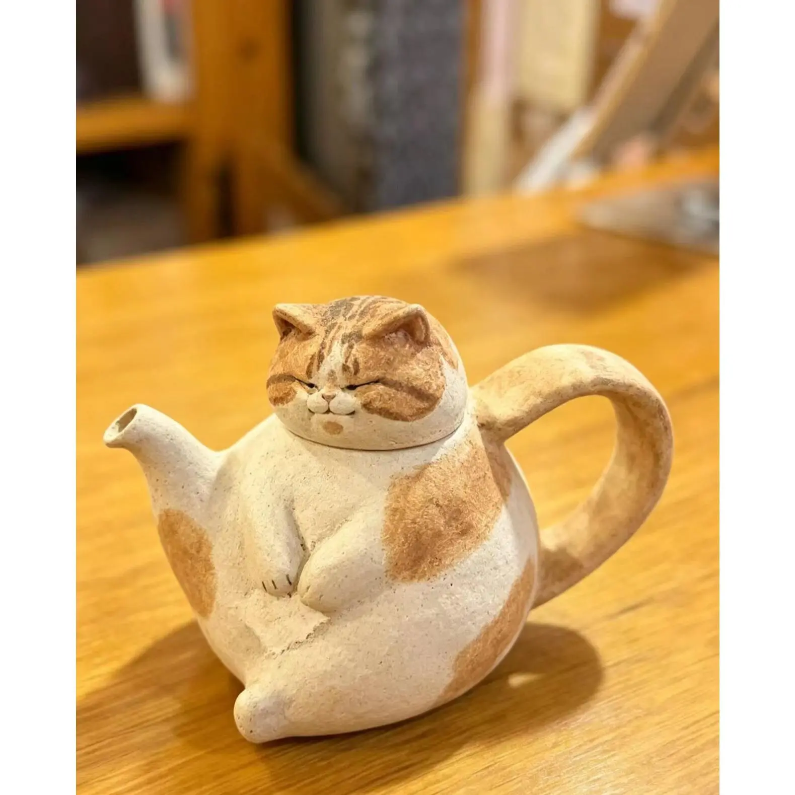 Handmade Rustic Porcelain Cute Cat Teapot - High Aesthetic Kitchen Tea Set, Water Kettle, Wedding Gift Ideas for Birthday Gifting
